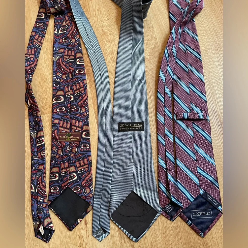 Bundle lot of 3 men’s ties silk vintage tie Boxelder Company Zylos Cremieux
